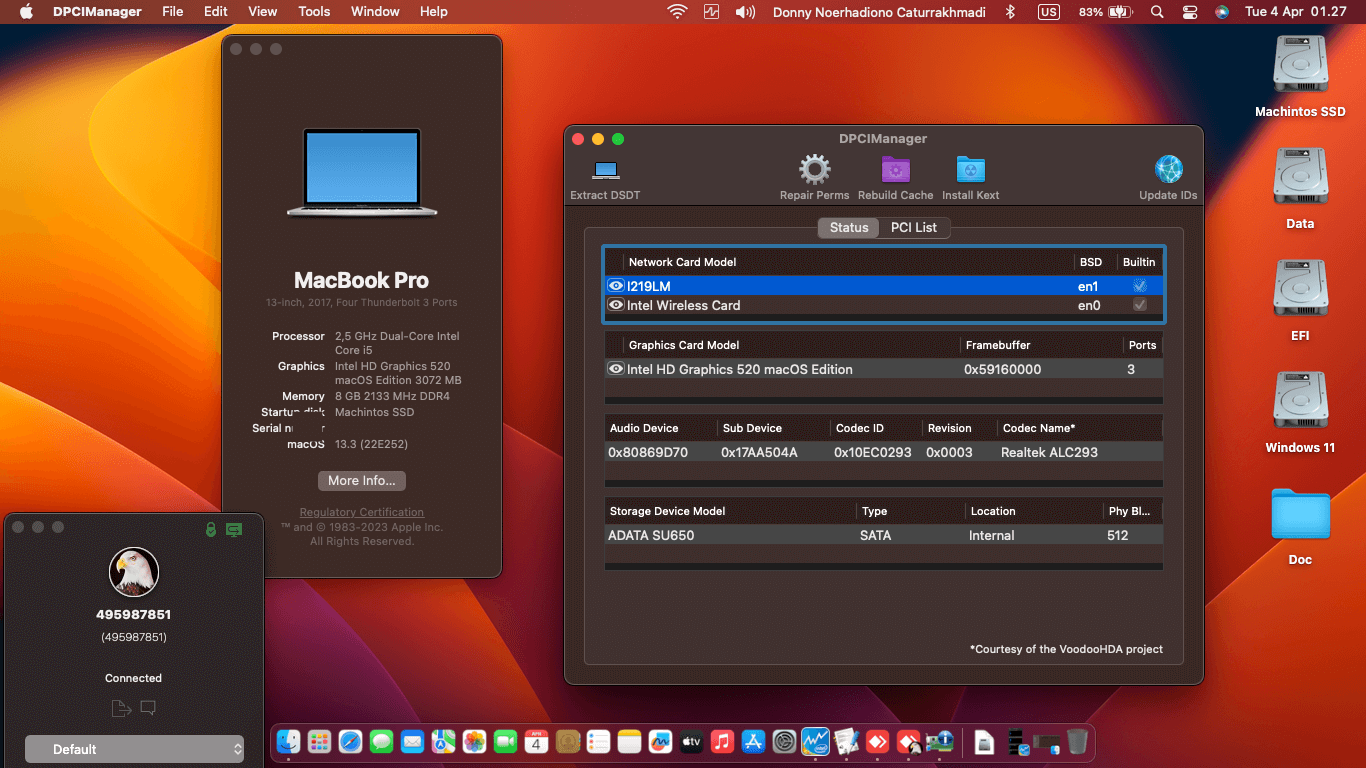 Success Hackintosh macOS Ventura 13.3 Build 22E252 in Lenovo Thinkpad X260